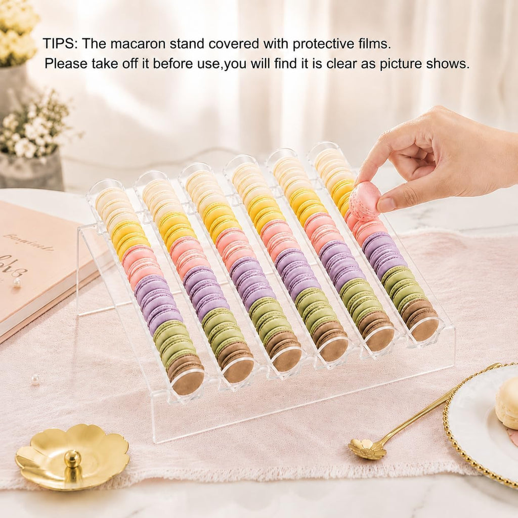 Macaron Stand, Clear Acrylic 6-Slot Macaron Tower Display Tray for Cookies