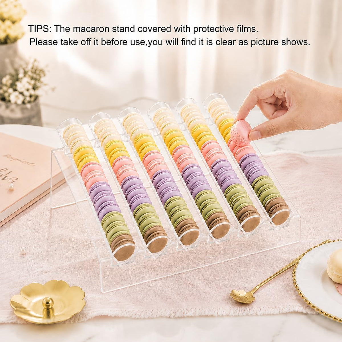 Macaron Stand, Clear Acrylic 6-Slot Macaron Tower Display Tray for Cookies