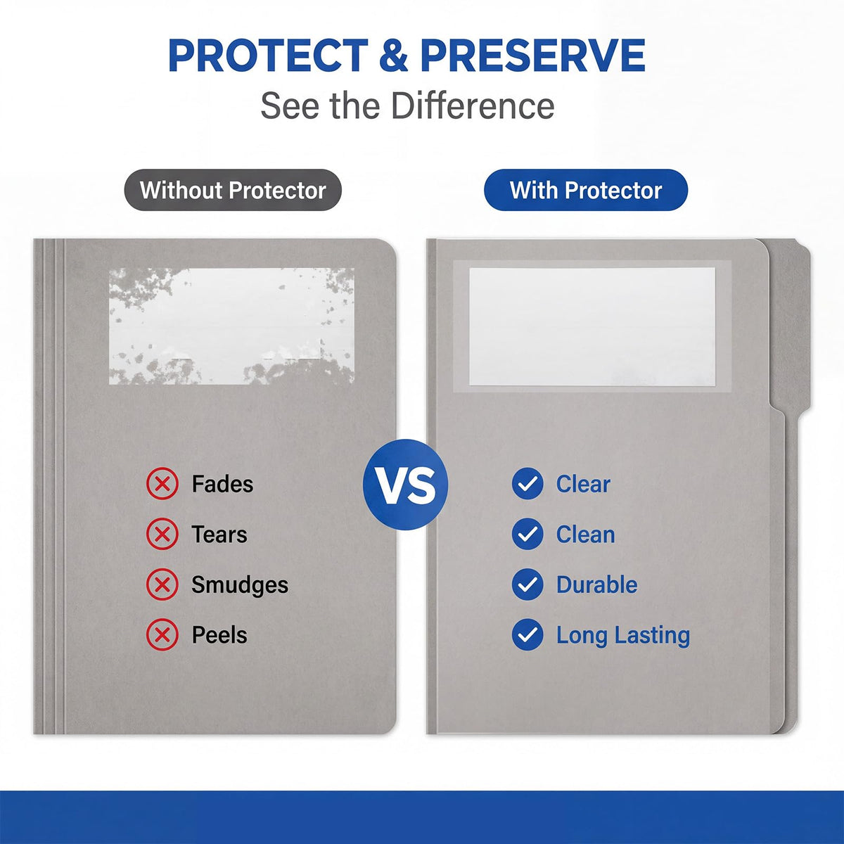 MotiMind 200 Pack File Folder Clear Label Protectors, 3-1/2"w X 1-3/4"h