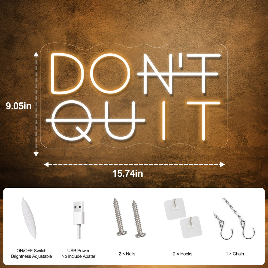 Don't Quit LED Neon Sign for Wall Decor, DO IT Neon Lights Party Decorations, USB Powered Switch Neon Lights lighting adjustable for Office Room, Gym Room, Man Cave, Gamer Room DQ-Yellow&White