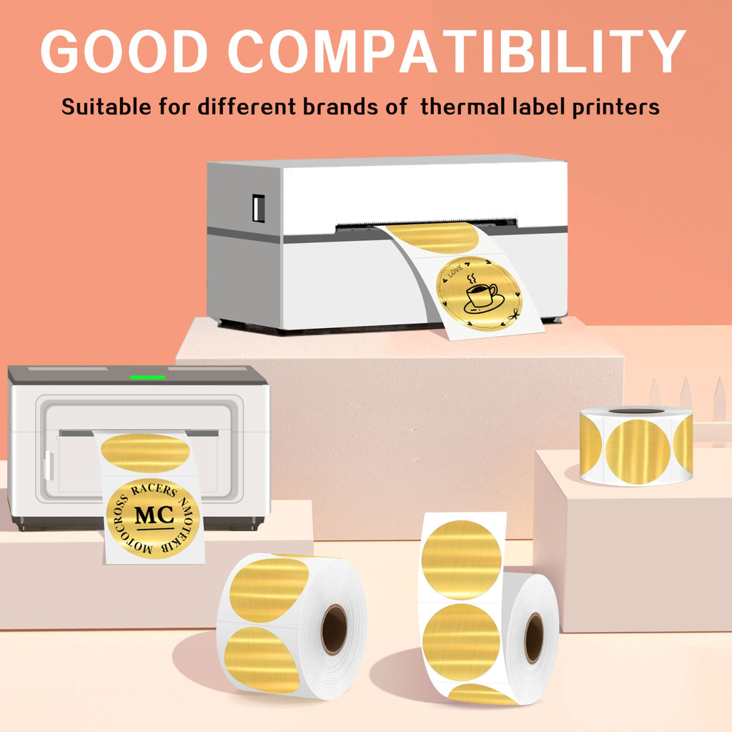 2 Inch Brushed Gold Circle Thermal Sticker Printable Holographic Labels