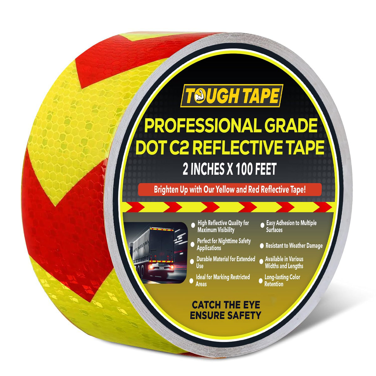 DOT C2 Safety Reflective Tape 2IN x 100 FT - Outdoor Waterproof Conspicuity Tape - Arrow Reflector Tape for Trailers, Vehicles, Boats - Strong Reflective Safety for Caution Warning Signs