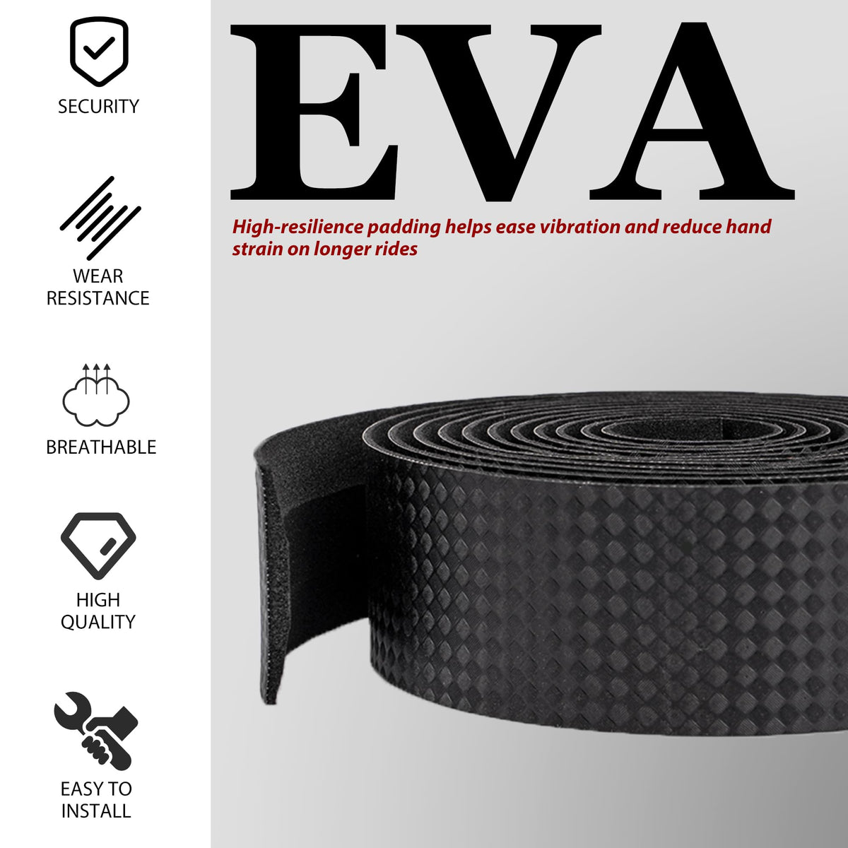 Road Bike Handlebar Tape, Anti-Slip PU EVA Bar Tape, Textured Bicycle Grip Wrap for Road & Gravel Bikes, Thickened Shock Absorbing Handlebar Tape with Bar End Plugs