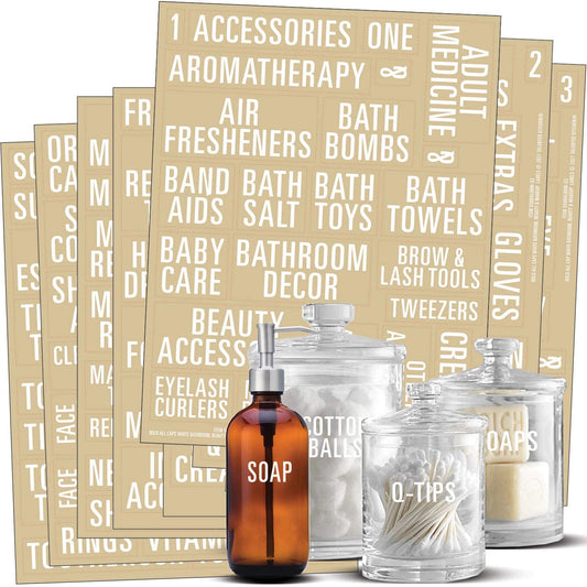 Talented Kitchen 186 Bold All Caps Bathroom & Beauty Labels. White Vinyl Stickers. Organization Storage System Bathroom in White - 186 Bold All Caps Labels X-Large