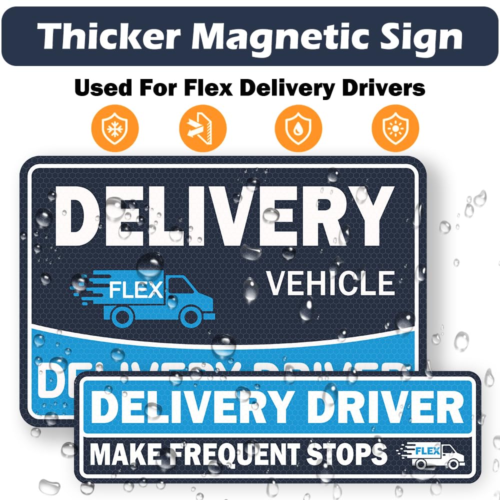 4 Pack Heavy Duty Flex Delivery Driver Car Magnets, Reflective Caution Frequent Stops Magnetic Signs, Flex Driver Accessories Decal Bumper Stickers KS_DeliveryManget_Blue
