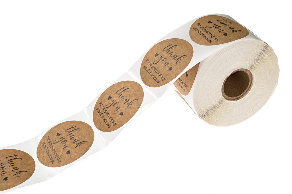 2" Round Kraft Thank You for Supporting My Small Business Stickers / 500 Brown Kraft Customer Appreciation Labels/Natural Kraft Small Business Envelope Seals/Made in The USA 2” Black Ink