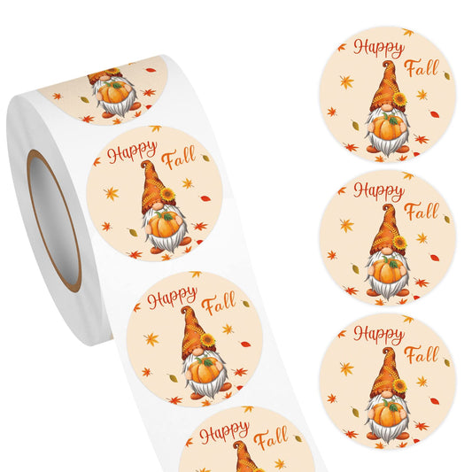 Heyfibro 500 PCS 1.5 Inch Happy Fall Y'all Stickers Roll for Adults, Gift Packing, Cards, Candy Bags, Envelopes, Party Supplies（Gnomes） Gnomes