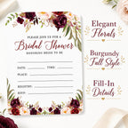 Andaz Press Fall Autumn Burgundy Maroon Floral Flowers, 5X7-Inch Fill in The Blank Bridal Shower Invitations with Envelopes, 24-Pack, Includes Cards & Envelopes Fall Bridal Shower Invitations