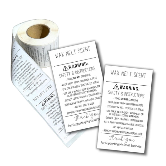 Wax Melt Scent Instruction Card Stickers 250 Pieces/roll 2 x 3.5” DIY Warning Labels Safety and Instructions Minimalist White