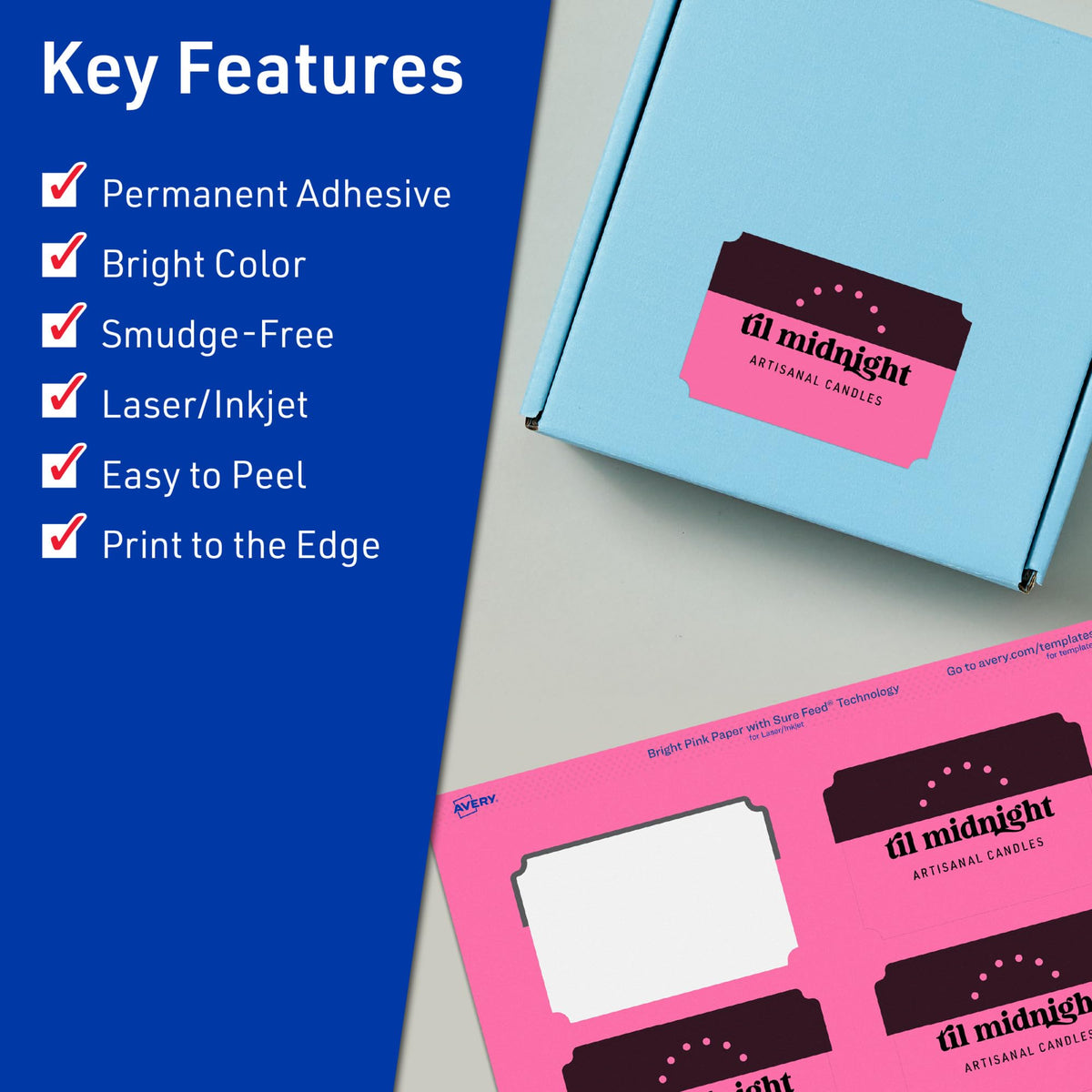 Avery Printable Rectangle Scalloped Labels, Sure Feed Technology, 2" x 3", Bright Pink Labels, Print-to-The-Edge, Laser/Inkjet Printable, 320 Total, Great for Mailing and Candles 320 labels