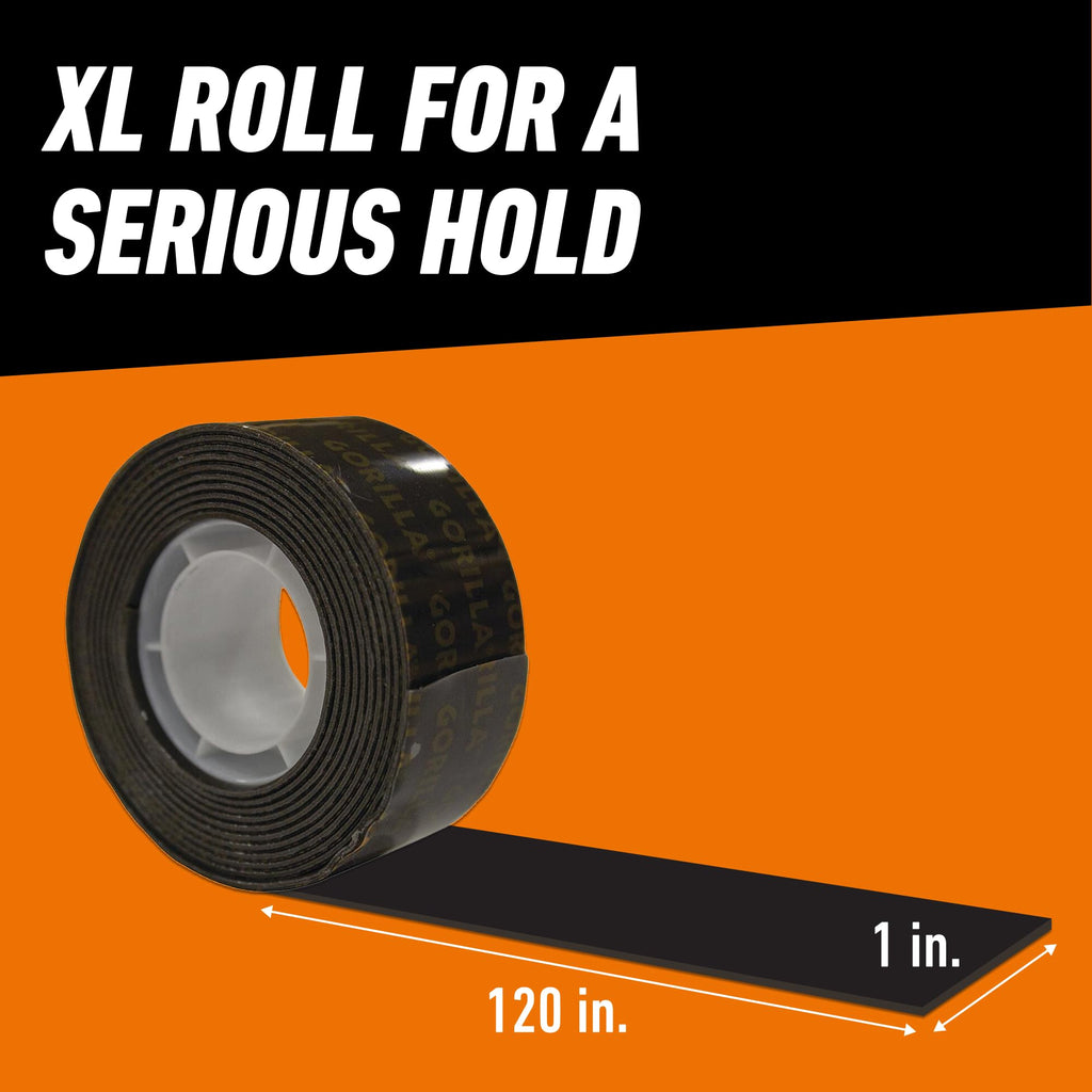 GORILLA Heavy Duty Mounting Tape, Double-Sided, XL 1" x 120", Black 1" x 120" (1-Pack) 1 Pack