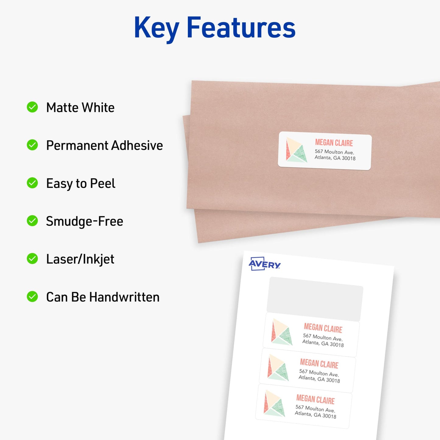 Avery Printable Mini-Sheets Address Labels, 1" x 2-5/8", White, Permanent Adhesive, Laser/Inkjet Compatible, 200 Blank Stickers Total, Great for Printing a Few Labels at a Time (2160)