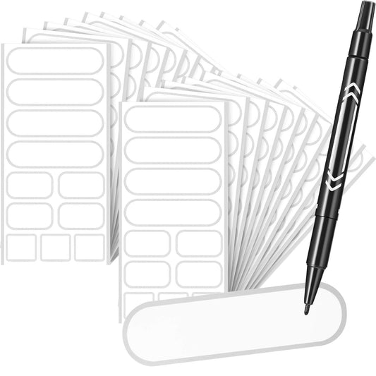 264 Pieces Removable Food Labels Stickers Waterproof Kitchen Labels for Food Storage, Home Organization with Marker Pen, 3 Sizes (Silver Side) Silver Side