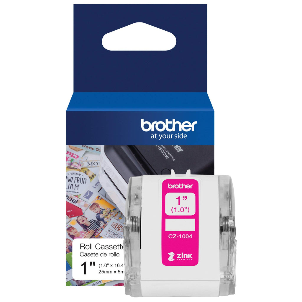 Brother Genuine CZ-1004 Continuous Length 1” (1.0”) 25 mm Wide x 16.4 ft. (5 m) Long Label Roll Featuring Zink Zero Ink Technology & Genuine CZ-1003 Continuous Length ¾” (0.75”) 19 mm Wide x 16.4 ft