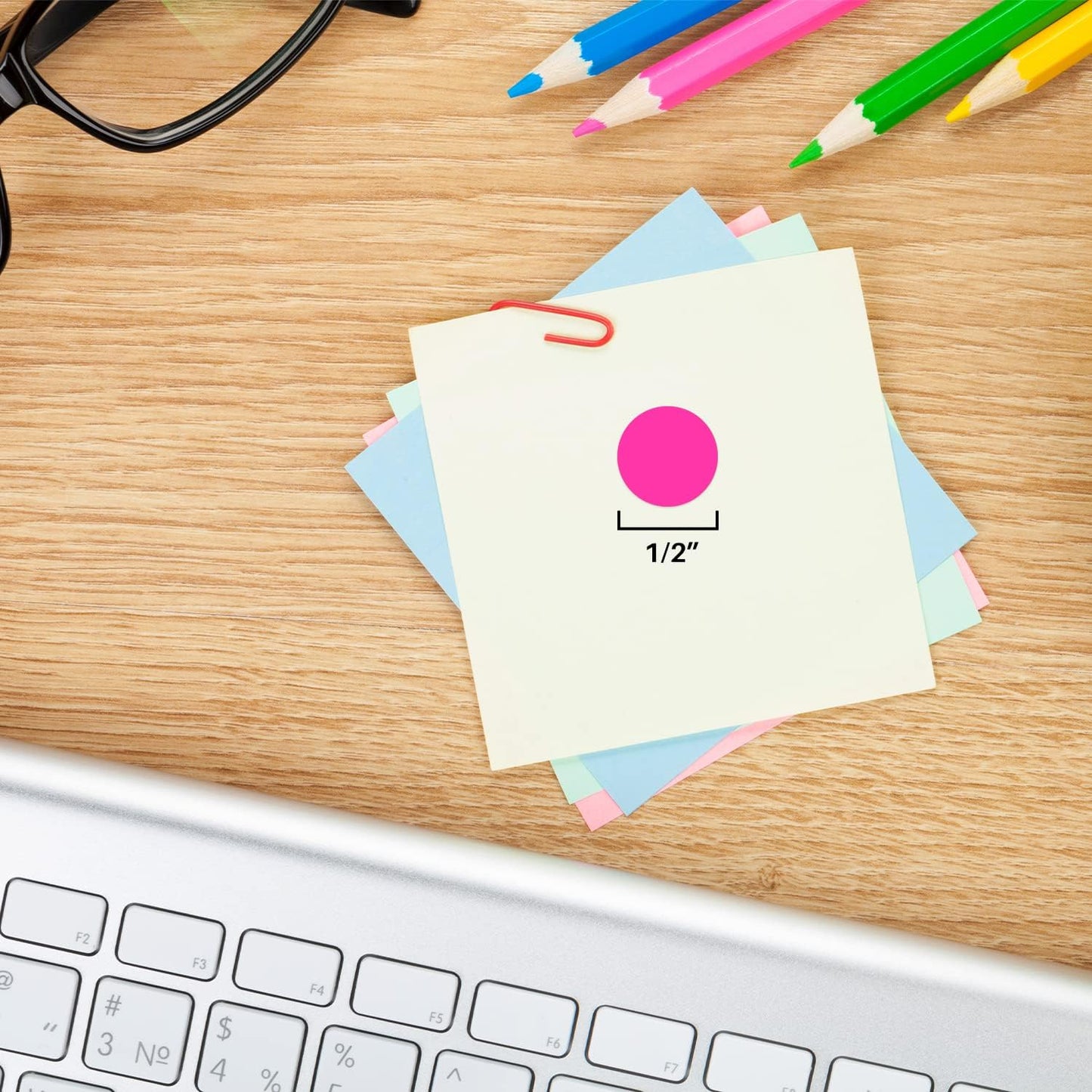 ChromaLabel 1/2 Inch Round Colored Stickers, High Visibility Permanent Color Coding Labels, Easy to Write On Colored Dot Sticker - 1000 Stickers per Dispenser Box, Matte Finish Fluorescent Pink 1/2"
