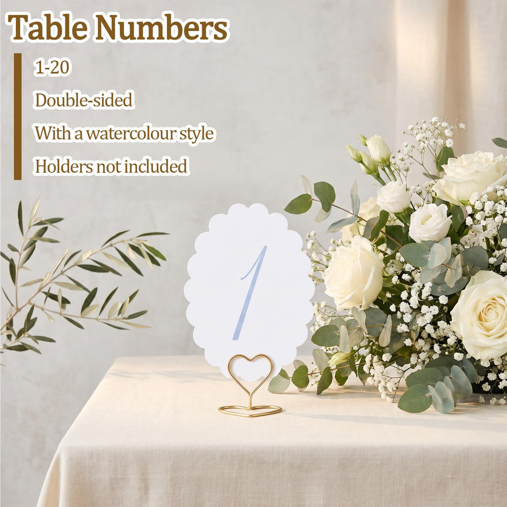 Scalloped Wedding Table Numbers, Banquet Table Numbers 1-20 Decor