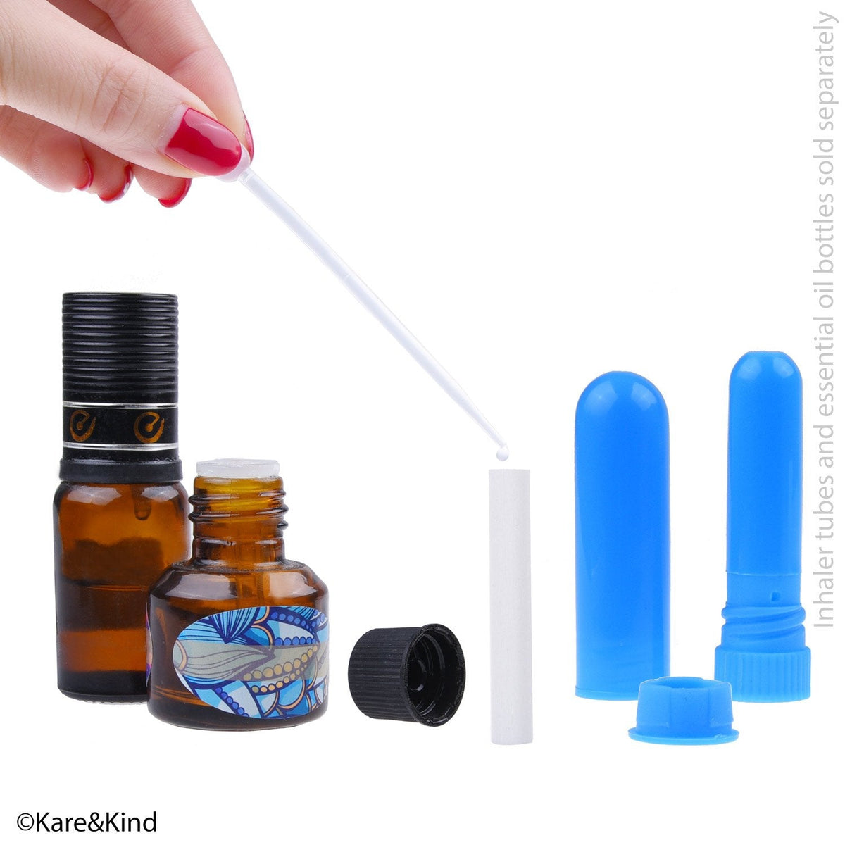 Kare & Kind wick replacement kit for refillable nasal inhalers, includes cotton wicks, writable stickers, and mini droppers for DIY health.