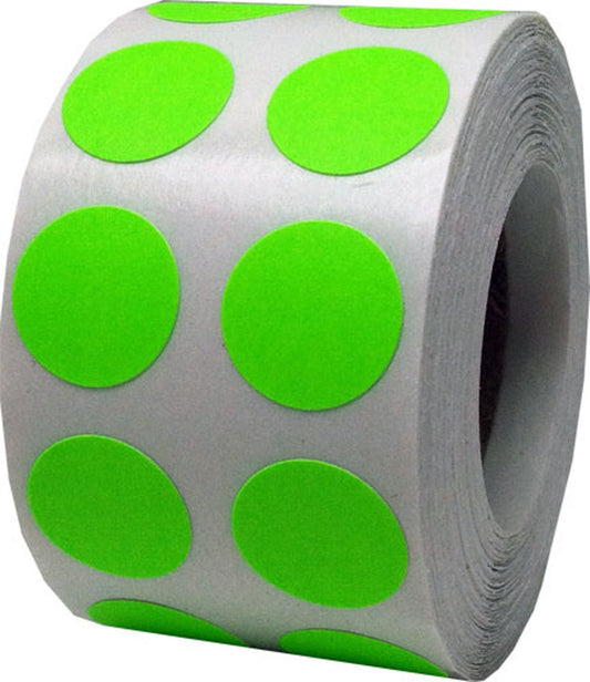 Fluorescent Green Color Coding Labels for Organizing Inventory 0.50 Inch Round Circle Dots 1,000 Total Adhesive Stickers On A Roll