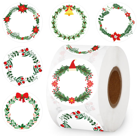 600Pcs Canning Labels for Jars and Lids 1.5" Christmas Wreath Gift Label Stickers Adhesive Mason Jar Stickers for Food Containers Spice Jars Bottle, 6 Designs 1.5 Inch
