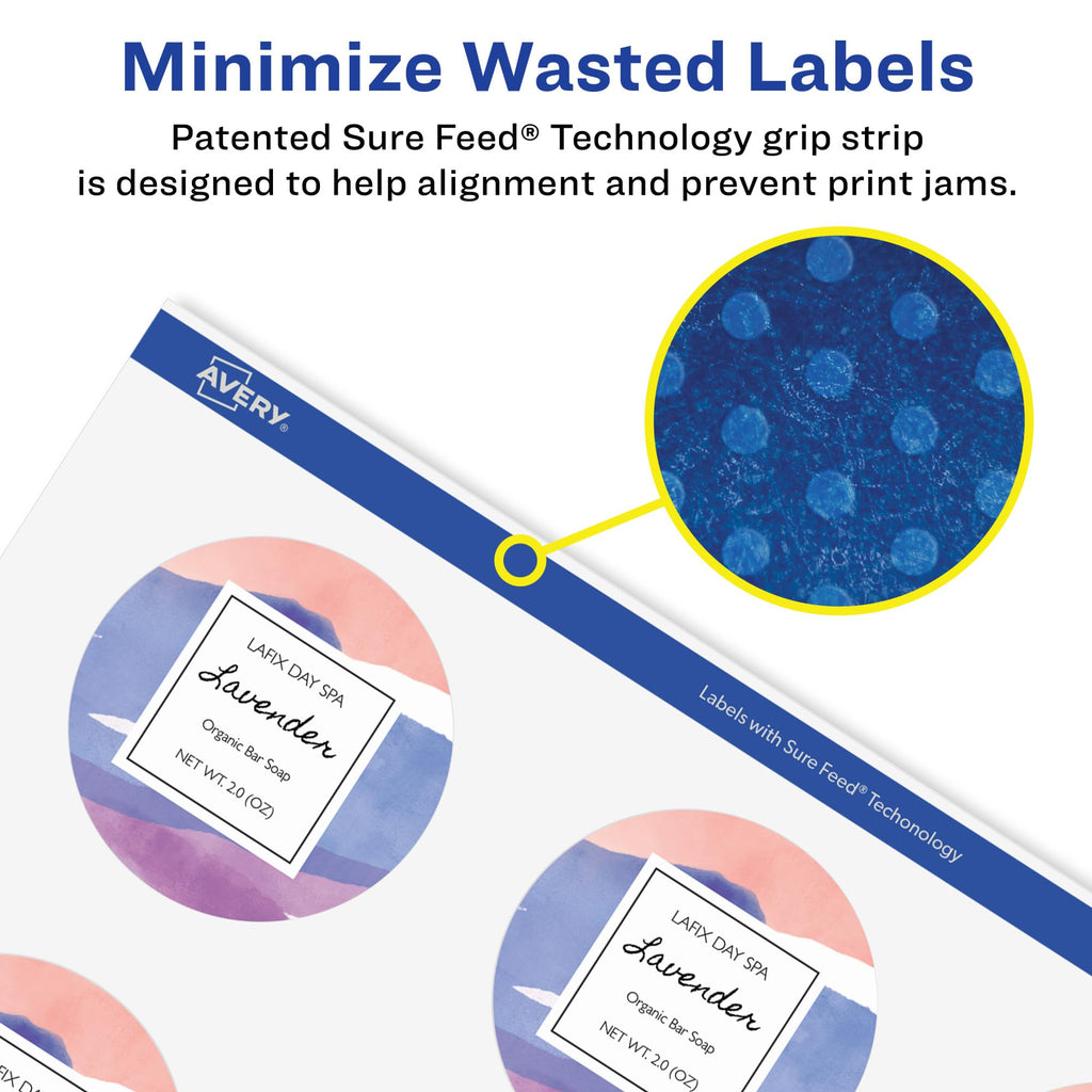Avery Matte White Removable Round Labels, Sure Feed Technology, Print-to-The-Edge, 1-5/8" Diameter, 300 Removable Labels, Laser/Inkjet Printable 300 labels