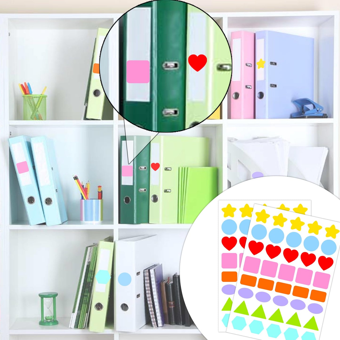 Multi-Shaped Color-Coding Stickers 1 inch Basic Shapes Dot Labels Differ Colorful Round Hearts Stars Triangle Square Rectangle Oval Stickers for Toddlers Kid Student Classroom Office 800pcs