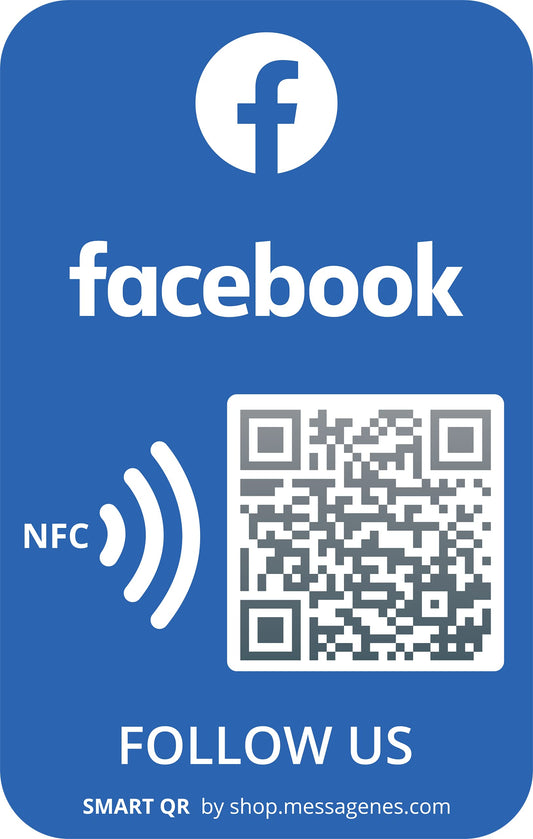 MESSAGENES Customizable Facebook QR NFC Sticker | Boost Followers | Reusable QR | 1 Rectangular Unit | Premium Quality | Ideal for Business, Showcase, Store, Wall or Window 1x Facebook Rectangular 4.72" x 3.14"