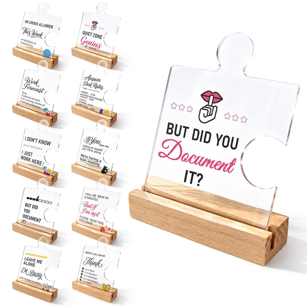But did you document it 10 Pack different Employee Appreciation Gifts Bulk, Acrylic Puzzle Piece Desk Sign with Wooden Base - Funny Office Desk Decor, Thank You Gifts for Coworkers