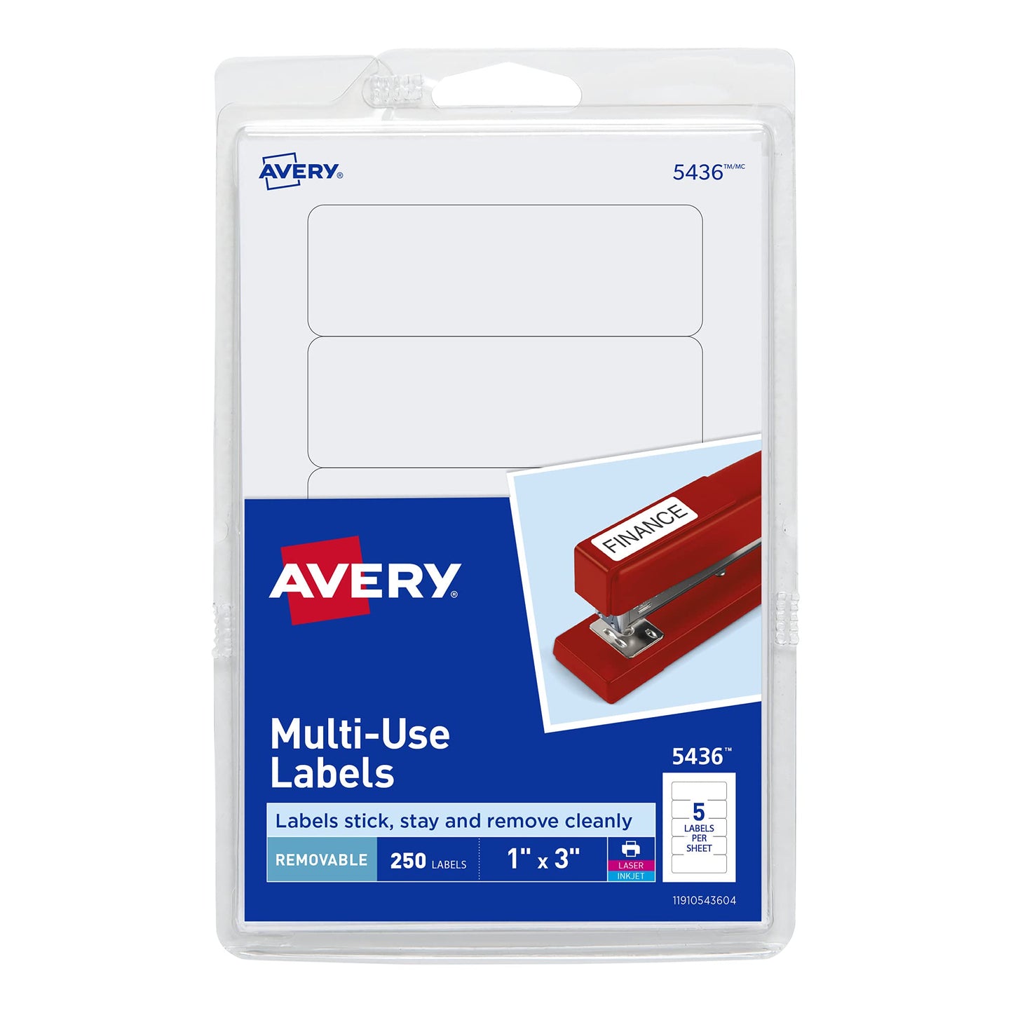 Avery Multi-Use Removable Labels, 1" x 3", Print or Write ID Labels, White, 250 Labels Total (05436) 1 Pack
