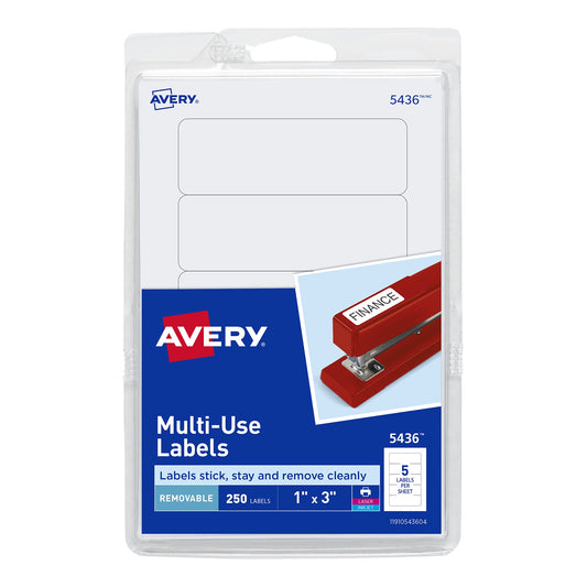 Avery Multi-Use Removable Labels, 1" x 3", Print or Write ID Labels, White, 250 Labels Total (05436) 1 Pack