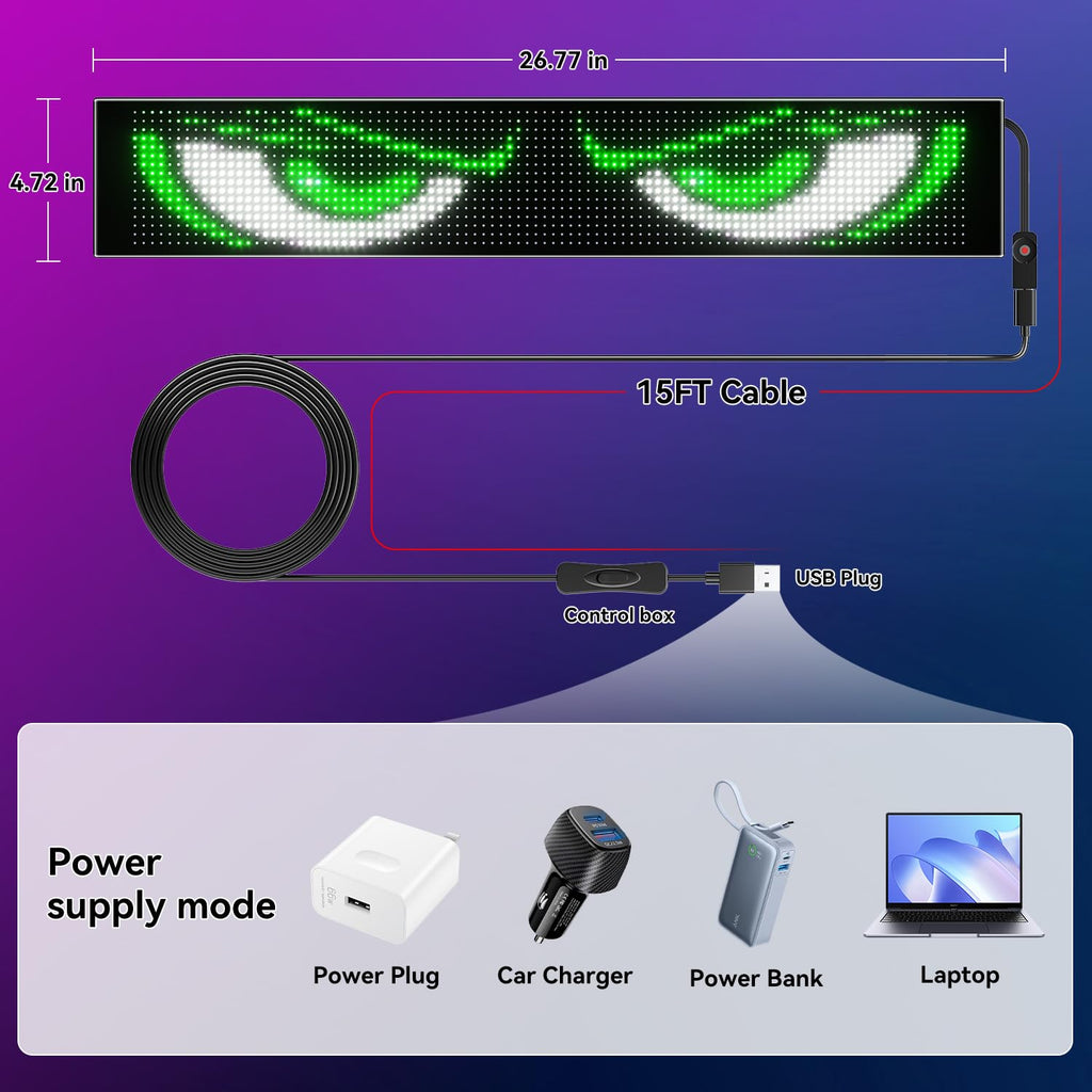 LED signs for business,APP control DIY text,LED window ads display screen 27x5in