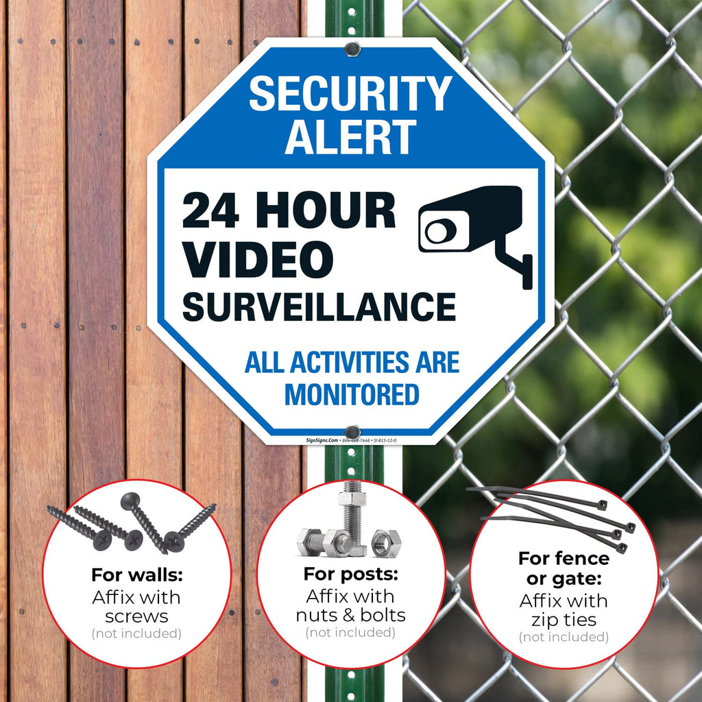 Video Surveillance Sign, CCTV Security Alert, Aluminum 12x12 2 PK
