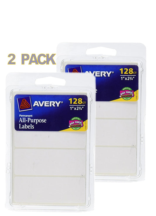 Avery All-Purpose Labels, 1 x 2.75 Inches, White, Pack of 128 (6113), 2 Packs
