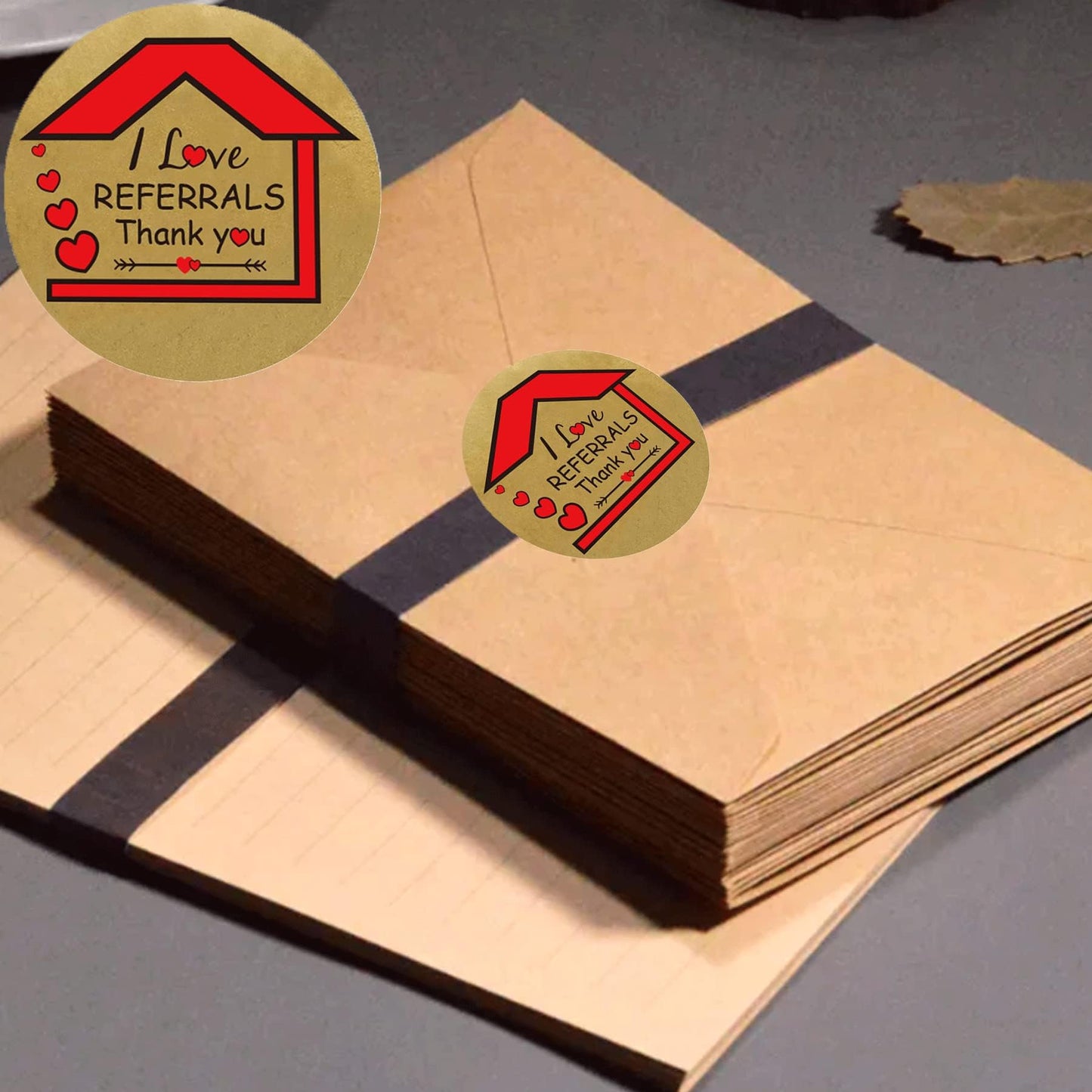 I Love Referrals Stickers 1.5 House Shaped Real Estate Stickers Thank You Labels- Kraft Real Estate Agents and Sales Realtor Supplies 500 Small Business Mailer Seal Stickers Round Adhesive Labels