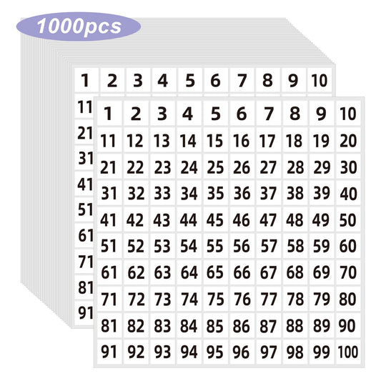 White Number Stickers 1-100, 1 inch Consecutive Number Stickers, Square Small Self-Adhesive for Office, Classroom, Indoor, Boxes, Storage White