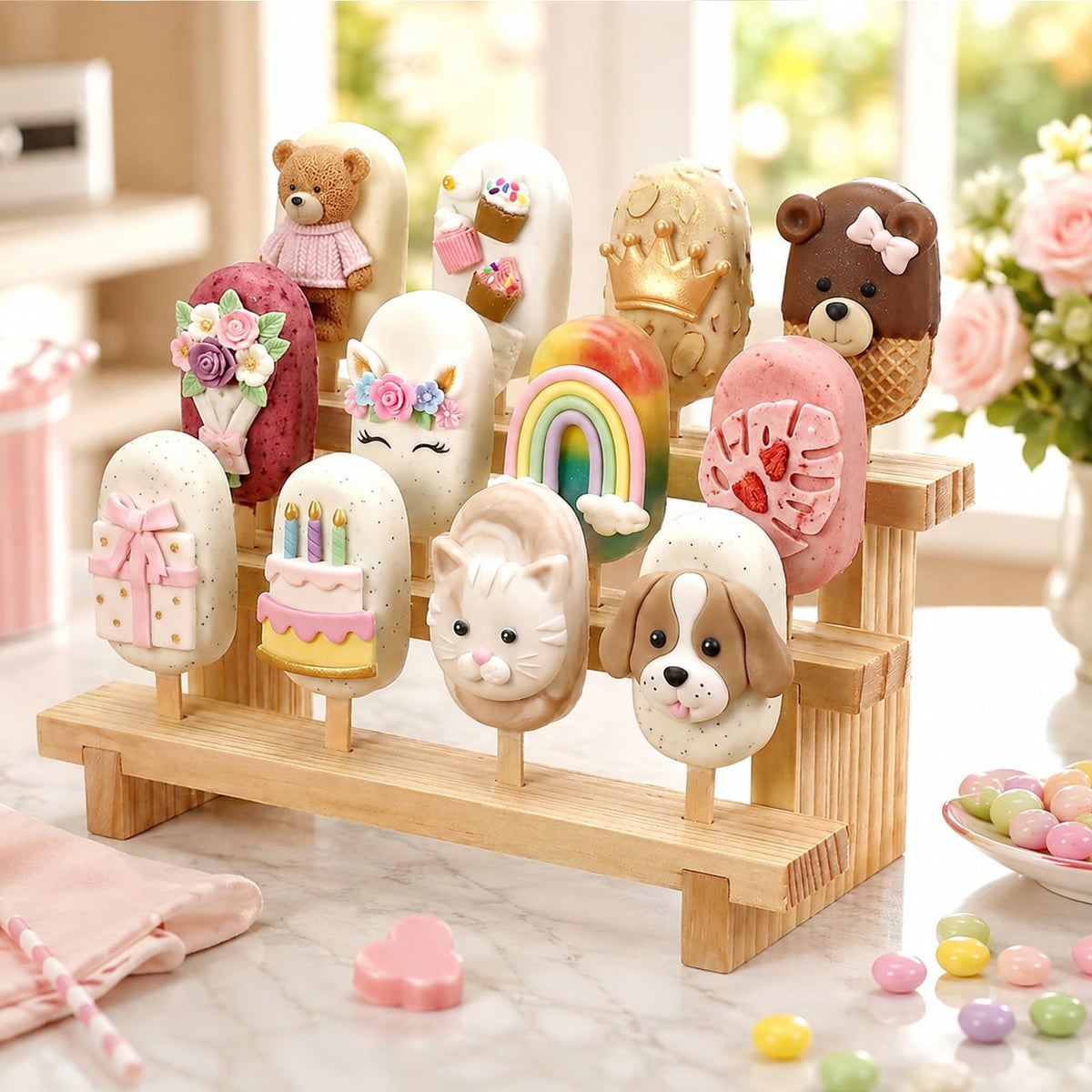 2 Pcs Cakesicle Stand Wood Lollipop Holder Display 3 Tier 12 Holes