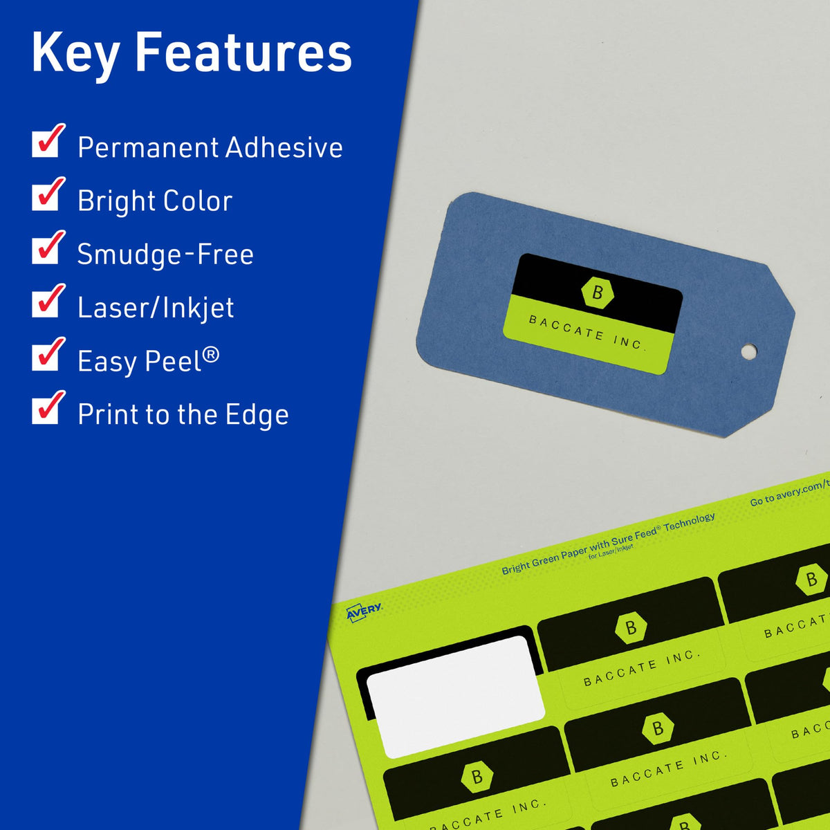 Avery Printable Rectangle Labels, Sure Feed Technology, 1-13/16" x 2-3/16", Bright Green Labels, Print-to-The-Edge, Laser/Inkjet Printable, 240 Total, Great for Mailing 240 labels