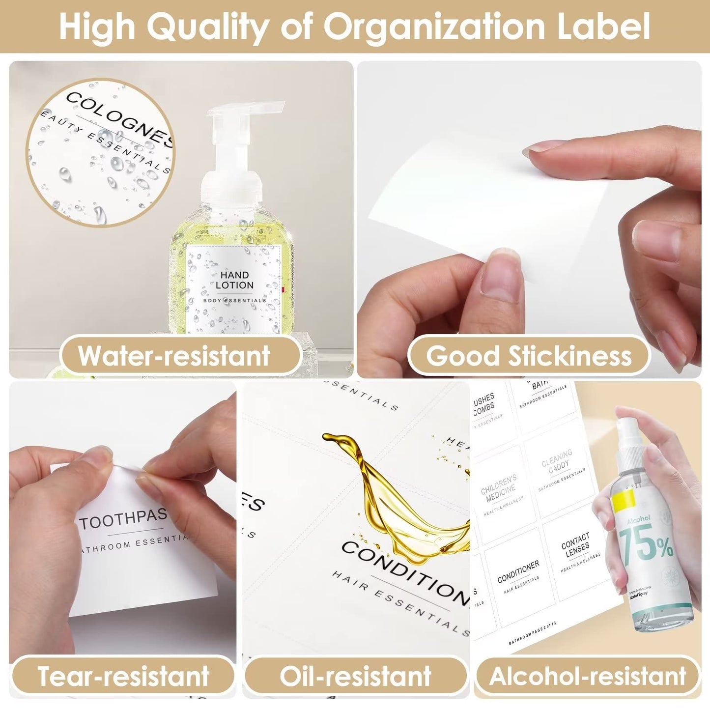 Cludoo 372 PCS Preprinted Minimalist Home Laundry Bathroom Labels for Organizing with DIY Blank Labels, Waterproof Oil Resistant Stickers for Bathroom Laundry Home Beauty Organization Supplies Labels Bathroom Label