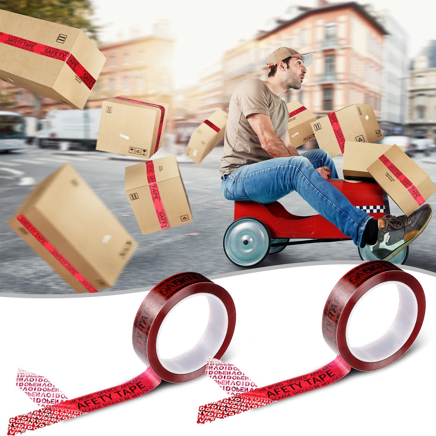 Geyee 4 Rolls Total Transfer Red Seal Tape Security Tamper Evident Tape Tamper Resistant Thick Void Film Packing Tape for Evidence Box, Envelope, Shipment, Mail, Each 1 inch x 55 Yards