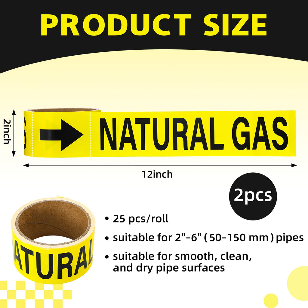 50 Pcs Natural Gas Pipe Stickers Line Labels1" x 8", Arrows 2 1" X 8"