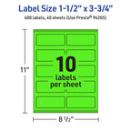 Avery® Printable Rectangle Labels, Sure Feed® Technology, 1-1/2" x 3-3/4", Neon Green Labels, Print-to-The-Edge, Laser/Inkjet Printable, 400 Total, Great for Mailing and Candles 400 labels