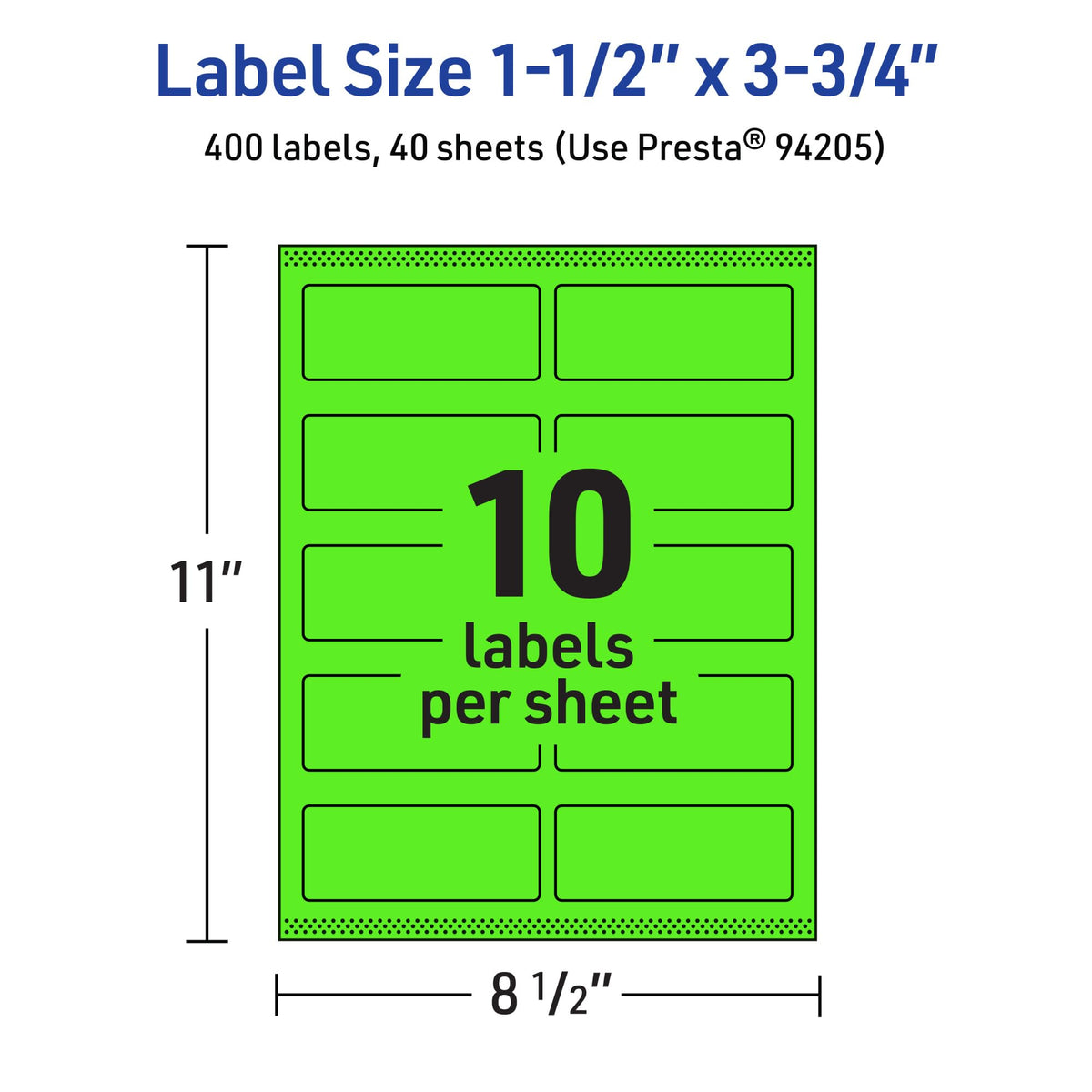 Avery® Printable Rectangle Labels, Sure Feed® Technology, 1-1/2" x 3-3/4", Neon Green Labels, Print-to-The-Edge, Laser/Inkjet Printable, 400 Total, Great for Mailing and Candles 400 labels