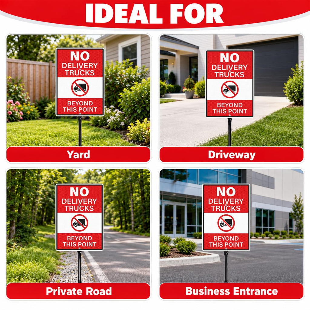 2 Pack No Delivery Trucks Beyond This Point Sign 14"×10" with Stake