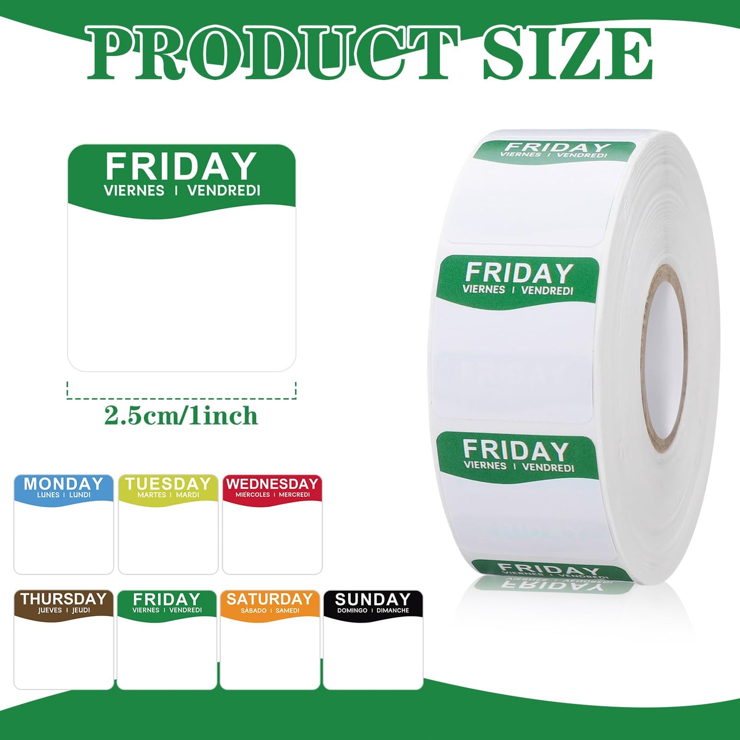 7000 Pcs Day of The Week Labels Food Labels Monday Through Sunday Management Inventory Stickers Removable Weekly Self Adhesive Date Dot Stickers for Restaurant Kitchen Containers (Square) Square