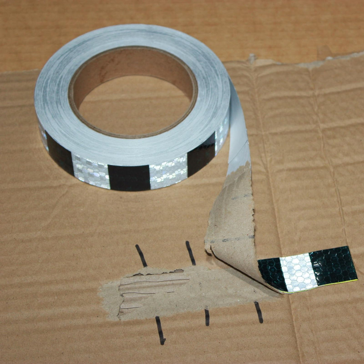 Black White Reflective Tape Outdoor Waterproof 1 inch X 66 feet, High Visibility Hazard Conspicuity Safety Industrial Marking Tape