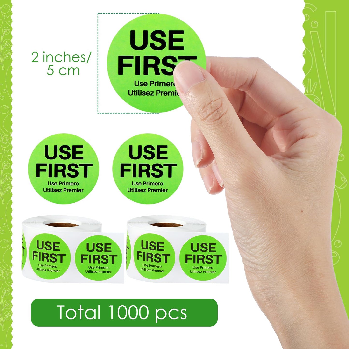 Epakh 1000 Pcs 2 Inch Use First Stickers Food Service Inventory Control Labels for Restaurant Permanent Adhesive Food Labels Circle Dot Paper(Green) Green