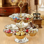 4 Sets of 3 Tier Cake Plate Stand Handle Hardware, Cake Fruit Food Plate Stand Handle Fitting Hardware Rod Holder - Vintage Sunflower+Crown Fittings(Golden+Siver)