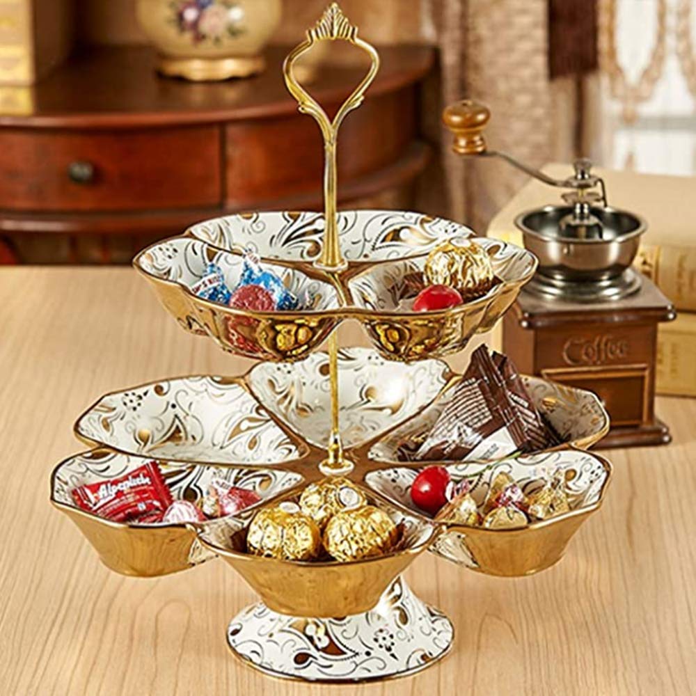4 Sets of 3 Tier Cake Plate Stand Handle Hardware, Cake Fruit Food Plate Stand Handle Fitting Hardware Rod Holder - Vintage Sunflower+Crown Fittings(Golden+Siver)