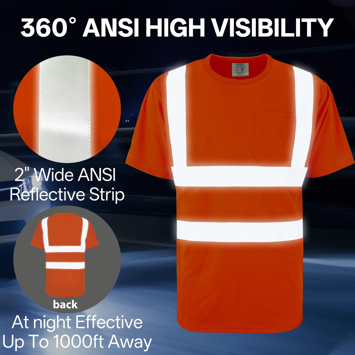 wefeyuv High Visibility Shirts for Men & Women, Short Sleeve Class 2 Safety T Shirts with Reflective Strips and Pocket, Durable & Breathable for Construction Work Use, Orange, 2XL XX-Large Hi-vis Orange-1