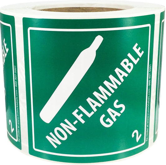 Hazard Class 2 D.O.T. Non-Flammable Gas Labels 4x4 Inch Square 500 Adhesive Labels