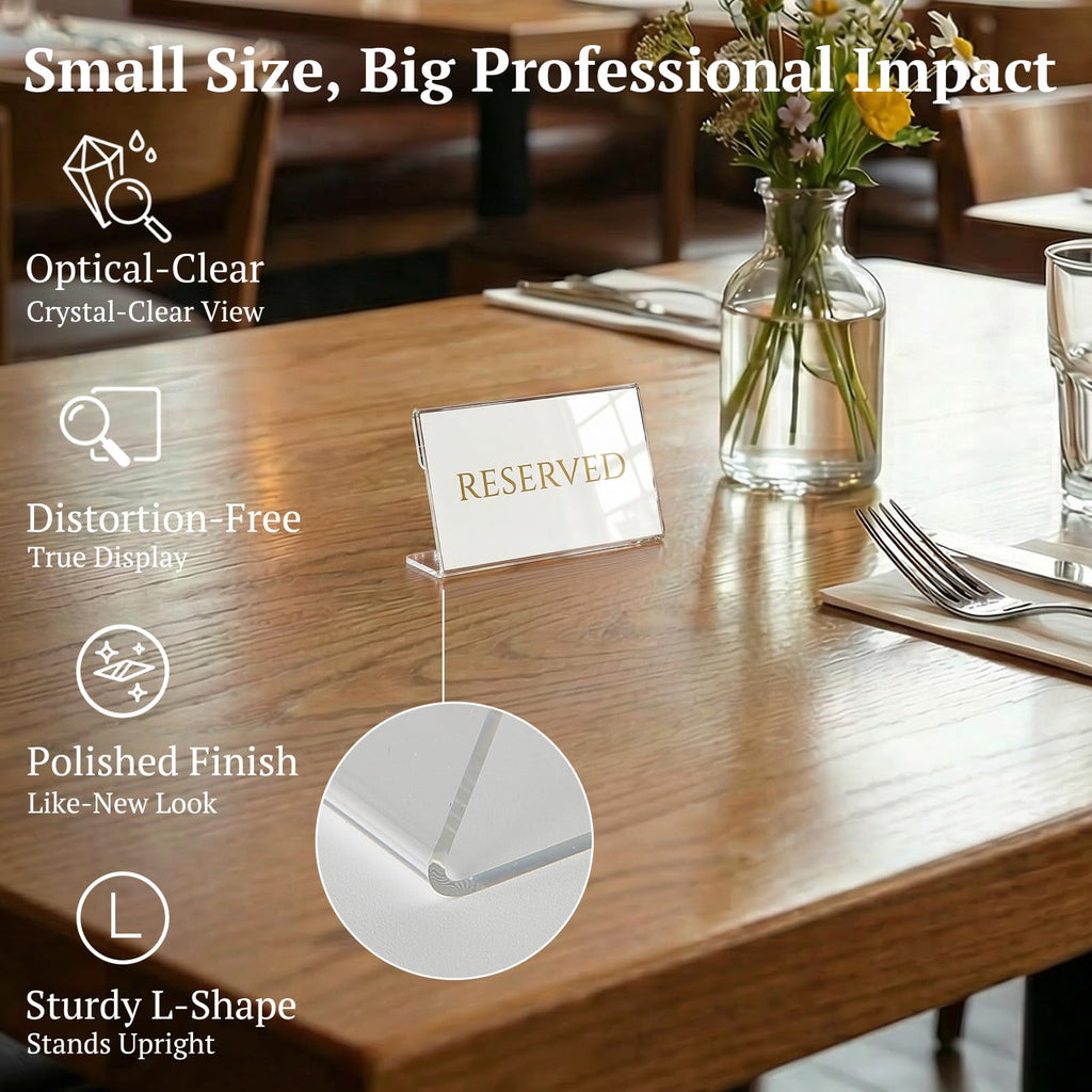 EHWINE 36 Pack Clear Acrylic Sign Holders, 3.5 x 2 Inch Slanted L-Shaped Name Tag & Price Label Display Stand for Restaurant Table, Retail Shelf, Office Desk, Trade Show Clear 36 Pack 3.5×2 Inch